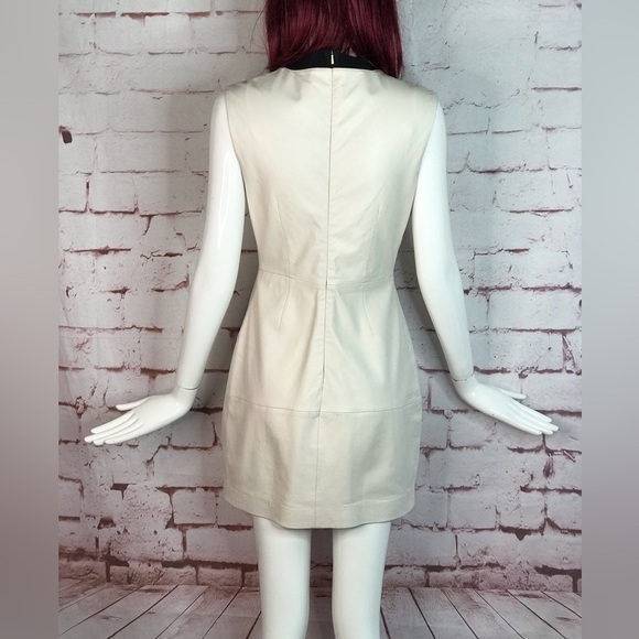 TRINA TURK Dalia Ivory Cream Lamb Leather Asymmetrical hem Dress Size 2 - Picture 11 of 16